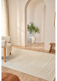 Resim Kaşmir Halı İskandinav Rune White 160x230 Cm Salon Mutfak Halısı Yolluk Beyaz 