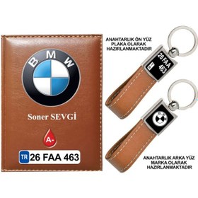 Resim Plakanıza Özel Bmw Logolu Taba Ruhsat Kabı Ve Anahtarlık 