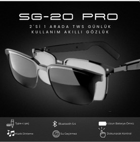 Resim Sg-20 Pro Akıllı Bluetooth Gözlük Tws Sesli Kulaklık, Sesli Asistan & Tak-çıkar Güneş Gözlüğü 