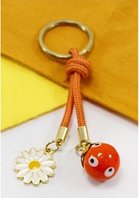 Resim Turuncu Cam Nazar Boncuklu Papatyalı Anahtarlık, Hediyelik Cam Bo 