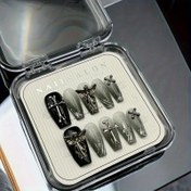 Resim 10 adet Gotik Siyah Gradyan Basınçlı Tırnak - 3D Melek ve Haç Şanslı ile Parlak Uzun Sandalye Sahte Tırnaklar Kadınlar ve Kızlar için, El Yapımı Bale Şekil Tasarımı Günlük Kıyafetler veya Özel Günler için, Uzun Sandalye Tırnaklar | Zarif Tırnak Sanatı | Dayanıklı Tırnak Formu, Tırnak Sanatı Aksesuarı 