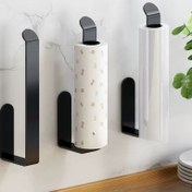 Resim Delik Açmadan Duvara Monte Edilebilen Kendinden Yapışkanlı Kağıt Havlu Tutucu - Mutfak ve Banyo için Çift Amaçlı Organizatör, Siyah & Beyaz Dayanıklı Plastik, Minimalist Tasarım, Güvenli Duvar Bağlantısı 