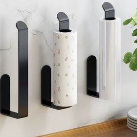 Resim Delik Açmadan Duvara Monte Edilebilen Kendinden Yapışkanlı Kağıt Havlu Tutucu - Mutfak ve Banyo için Çift Amaçlı Organizatör, Siyah & Beyaz Dayanıklı Plastik, Minimalist Tasarım, Güvenli Duvar Bağlantısı 