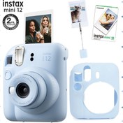 Resim Fujifilm Instax mini 12 Mavi Fotoğraf Makinesi-10'lu Film-Kıskaçlı Resim Standı ve Silikon Kılıf Seti 