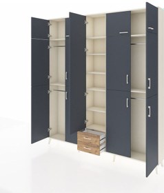 Resim Arges Dolap 10 Raflı 2 Çekmeceli 4 Askılı 220x30x243 Aytaşı-antrasit/çam Antrasıt/atlas Çam 