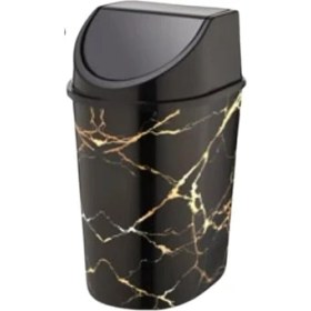 Resim CetKing Kapaklı Mermer Desenli Çöp Kutusu – Siyah & Beyaz Renk, Şık ve Modern Tasarım – Mutfak, Ofis, Banyo ve Ev Içi Kullanım (Siyah, 1000ML) 