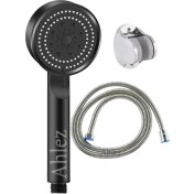 Resim Ahlez Maxima Siyah Turbo Fan 5 Fonksiyonlu Duş Seti (Duş Başlığı + Örgülü Kenetli Duş Hortumu + Duş Askısı) 