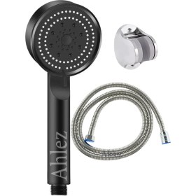 Resim Ahlez Maxima Siyah Turbo Fan 5 Fonksiyonlu Duş Seti (Duş Başlığı + Örgülü Kenetli Duş Hortumu + Duş Askısı) 