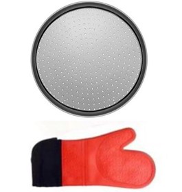 Resim Kitchen Design Lab Orta Boy Delikli Pizza Tepsisi 32 CM Ve Kırmızı Silikon Yanmaz Fırın Eldiveni 