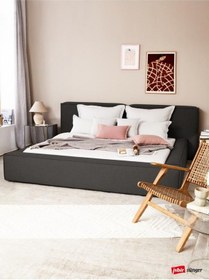 Resim Most Mollior Bazalı Karyola Koyu Antrasit Keten Kumaş 160x200 Cm. Yatak İçindir 