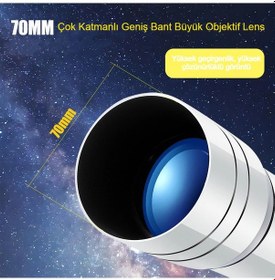 Resim 70400 Hd Astronomik Teleskop - Gökyüzü Ve Doğa Gözlemi İçin, 70mm Objektif, 360mm Odak, Fmc Kaplama 