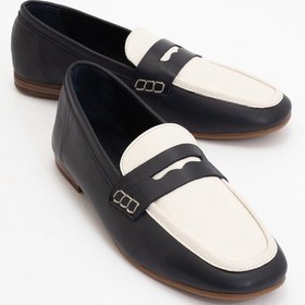 Resim Skye Lacivert-beyaz Hakiki Deri Küt Burun Kadın Loafer Ayakkabı Lacivert - Beyaz 