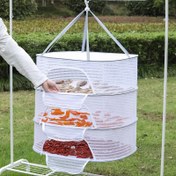 Resim Rüzgar geçirmez sivrisinek ağı ile 3 katlı asılı kurutma rafı - Sebzeleri, balıkları ve giysileri kurutmak için katlanabilir polyester ağ - Ev balkonu kullanımı için mükemmel, sebze kurutucu | Katlanabilir tasarım | Sağlam çerçeve desteği 