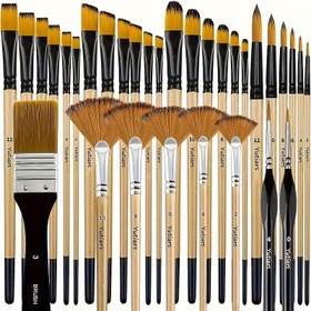 Resim 32 Parça Boya Fırçası Seti, Sanatçı Serisi, Yuvarlak, Filbert, Düz, Fan, Açısal, İnce Detaylı Fırçalar, Akrilik ve Yağlıboya için Usta ve Başlangıç Seviyesindeki Sanatçılar İçin Uygun Naylon Kıllar 