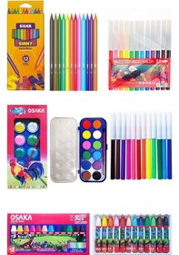 Resim Osaka Sulu Boya 12'li Pastel Boya 12'li Silka Kuru Boya 12'li Fixpoint Keçeli Kalem 12'li Okul Seti 