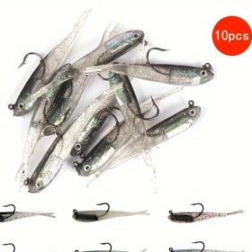 Resim 10 adet Küçük Gri Balık Simülasyonu Yumuşak Yem ile Kanca - Tatlısu ve Tuzlu Su Balıkçılığı için Gerçekçi Yem 