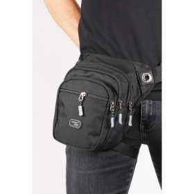 Resim İmaks Çok Gözlü Su Geçirmez Unisex Siyah Bel Bacak Omuz Motosiklet Kurye Çantası Bodybag Gri Siyah 4962 