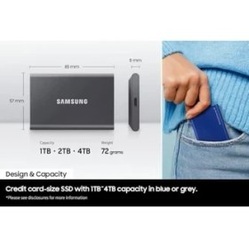 Resim Taşınabilir T7 Ssd, USB 3.2 Gen 1 Tb, 1.050 Mb/sn Okuma, 1.000 Mb/sn Yazma, Mavi, MU-PC1T0H 