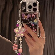 Resim Üç boyutlu Peri Çizgisi Kelebek Aynası Bileklikli Cep Telefonu Kılıfı 