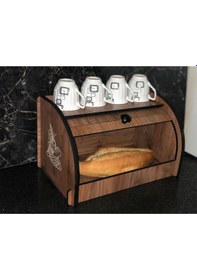 Resim New Bread Box, Ekmeklik, Saklama Gözlü, Baharatlık Rafı, Dekoratif Demonte Ceviz 