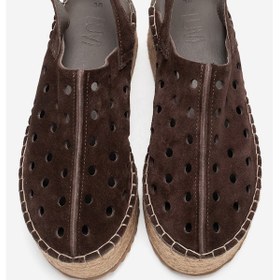 Resim Luvishoes Fraga Kahverengi Süet Hakiki Deri Kadın Hasır Dolgu Taban Sandalet Kahverengi 