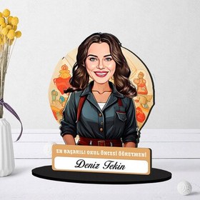 Resim Kişiye Özel Okul Öncesi Kadın Öğretmenine Hediye Karikatürlü Biblo 