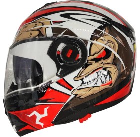 Resim Free-M 961 Monkey Güneş Vizörlü Çeneden Açılır Kask Siyah - Beyaz - Kırmızı 