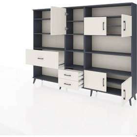 Resim Arges Dolap 13 Raflı 3 Çekmeceli 5 Kapaklı 220x30x163 Antrasit-aytaşı Aytası - Antrasıt 