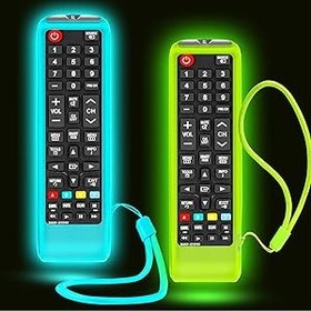 Resim Samsung TV Remote için 2 Paket Kılıf, Samsung Uzaktan Kumanda için Akıllı TV Evrensel Yedek Silikon Kılıf Kılıf Kordon Parlayan Koyu Yeşil ve Mavi 