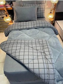 Resim Tek Kişilik Lüx Çift Taraflı Pufidik Desenli Wellsoft Yorgan 155x215 + 1 Adet Yastık Kılıfı Antrasit - Gri 