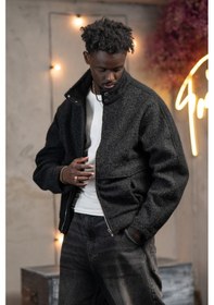 Resim Akçaylar Oversize Crop Model Yan Cepli Astarlı Kırçıllı Mont Siyah 