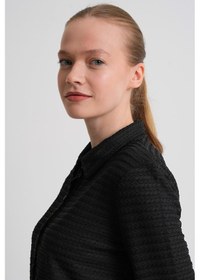 Resim Alexandergardı Desenli Uzun Kollu Dokulu Crop Gömlek Siyah 