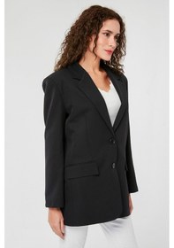 Resim Siyah Kadın Düğmeli Oversize Blazer Ceket Siyah 