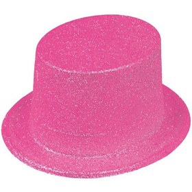 Resim AyrStore Floresan Pembe Renk Simli Uzun Fötr Melon Şapka 12 Cm 