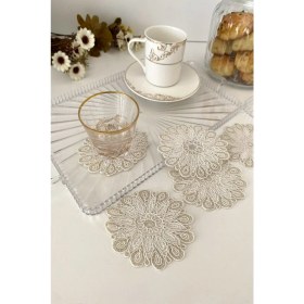 Resim Emtory Home Riyad Model | 6 Adet Fincan Yanı Sunum Peçetesi - Gold Krem Kokteyl Peçetesi 