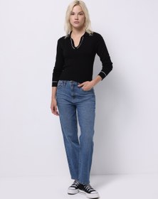 Resim Straight Fit Yüksek Bel Düz Paça Kadın Siyah Jean Pantolon Colin's