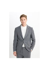 Resim AC&Co / Altınyıldız Classics Erkek Koyu Grı Slim Fit Dar Kesim Kırlangıç Yaka Çizgili Kapak Cepli Esnek Takım Elbise Koyu Gri 