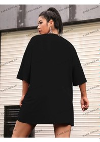 Resim Düz 3 Baskısız Baskılı Oversize Kalıp Unisex T-shirt Siyah 