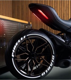 Resim Diablo + Şerit Motorsiklet Lastik Yazısı Stickeri Beyaz 