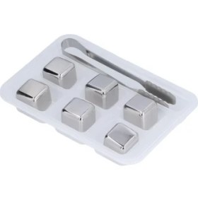 Resim 6'lı Çelik Metal Kaplama Viski Taşı Soğutma Buz Küpü 