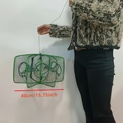 Resim 1 adet Dayanıklı 6 Delikli Katlanabilir Naylon Balık Tuzak - Yeşil, 40cm x 15.75 İnç, Yılanbalığı, Istakoz & Balık için İdeal | PA Poliamid Malzemeden Yapılmış, Balık Yemi 