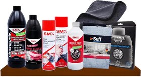 Resim SMX Premium Araç Bakım Seti, Pembe Şampuan, Hipersonik, Çok Amaçlı Temizleme Köpüğü, Demir Tozu Temizleme Spreyi, Suff Bez, Susuz Motor Temizleme, Kirpi Bez ve Euphrate Eldiven ile, 8 Parça 