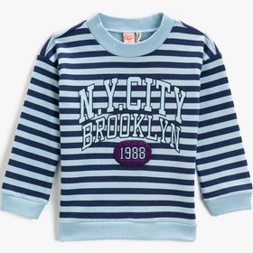 Resim Erkek Bebek Çizgili Baskılı Sweatshirt Bisiklet Yaka Pamuklu 