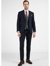 Resim İmza Lacivert Mono Yaka Kazayağı Desen 6 Drop Slim Fit Takım Elbise 1001255173 