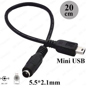 Resim Dc Barrel Jack 5.5 2.1Mm To Mini Usb 5 Pin Çevirici Power Kablosu 