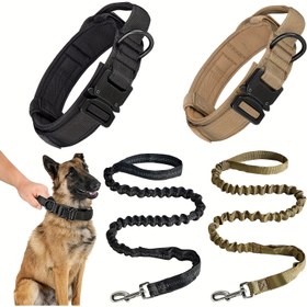 Resim Dayanıklı Taktiksel Köpek Tasması & Tasma Seti - Ayarlanabilir, Metal Toka & D-Halkalı Dayanıklı Polyester, Tüm Köpek Boyutları İçin Mükemmel - Siyah, Zeytin Yeşili, Bej Renklerde Mevcut, Köpek Tasması ve Tasmaları 