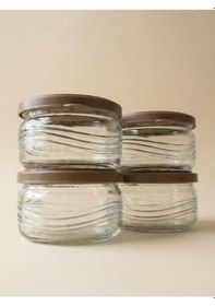 Resim Leelahome 4'lü Set Kapaklı Cam Saklama Kabı 415 Ml - Bej Bej 