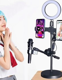 Resim TechnoStation Çekim Işıklı Telefon Tutucu Makyaj Işığı Live Profesyonel Canlı 4 In 1 Işıklı Stand 