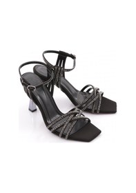 Resim Dgn 11005 Kadın Bilekten Bağlama Topuklu Ayakkabi Siyah Nubuk 