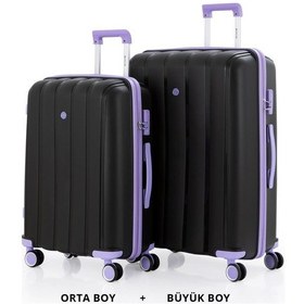 Resim Mçs Bavul Büyük Ve Orta 2li Set Kırılmaz Silikon Valiz V305 Siyah/lila Siyah 